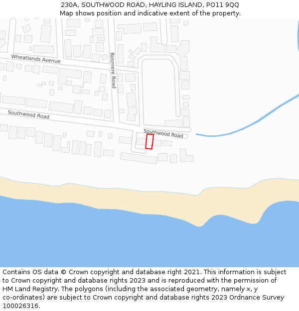 230A, SOUTHWOOD ROAD, HAYLING ISLAND, PO11 9QQ: Location map and indicative extent of plot