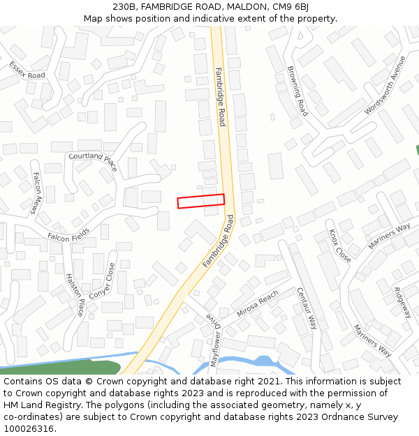 230B, FAMBRIDGE ROAD, MALDON, CM9 6BJ: Location map and indicative extent of plot