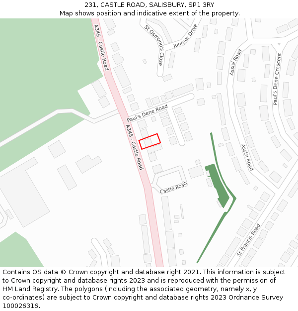 231, CASTLE ROAD, SALISBURY, SP1 3RY: Location map and indicative extent of plot