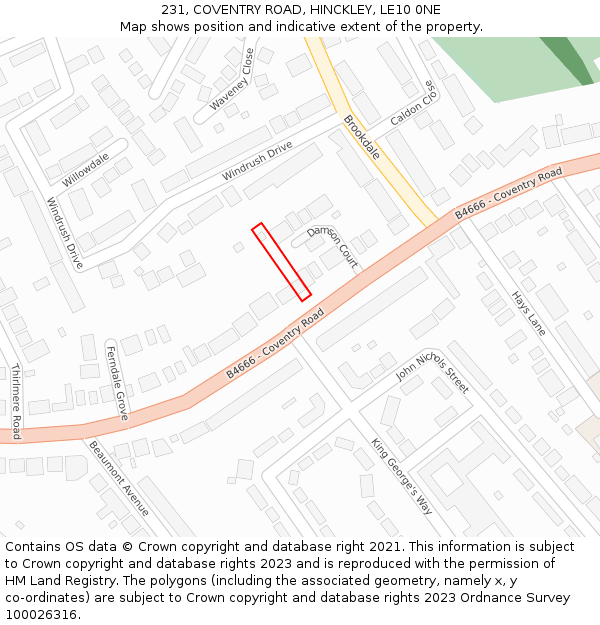231, COVENTRY ROAD, HINCKLEY, LE10 0NE: Location map and indicative extent of plot