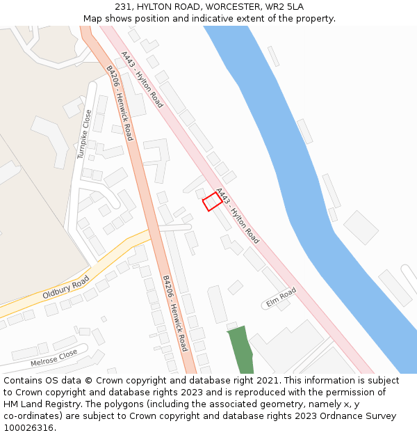231, HYLTON ROAD, WORCESTER, WR2 5LA: Location map and indicative extent of plot