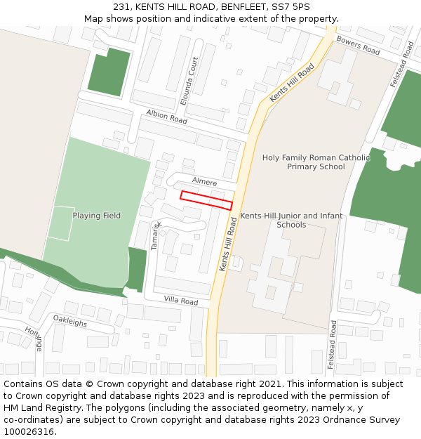 231, KENTS HILL ROAD, BENFLEET, SS7 5PS: Location map and indicative extent of plot