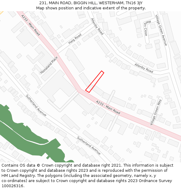 231, MAIN ROAD, BIGGIN HILL, WESTERHAM, TN16 3JY: Location map and indicative extent of plot