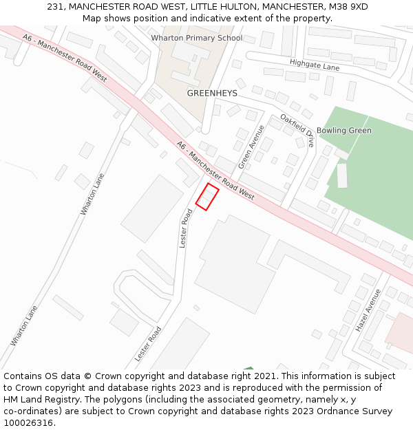 231, MANCHESTER ROAD WEST, LITTLE HULTON, MANCHESTER, M38 9XD: Location map and indicative extent of plot