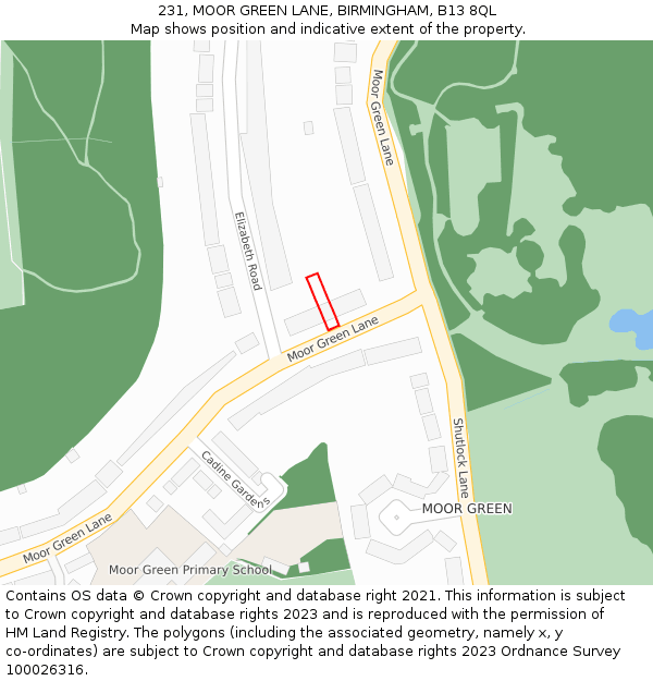 231, MOOR GREEN LANE, BIRMINGHAM, B13 8QL: Location map and indicative extent of plot