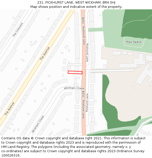 231, PICKHURST LANE, WEST WICKHAM, BR4 0HJ: Location map and indicative extent of plot
