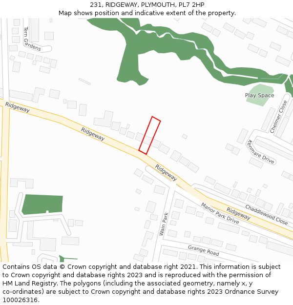 231, RIDGEWAY, PLYMOUTH, PL7 2HP: Location map and indicative extent of plot