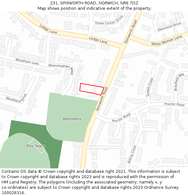 231, SPIXWORTH ROAD, NORWICH, NR6 7DZ: Location map and indicative extent of plot