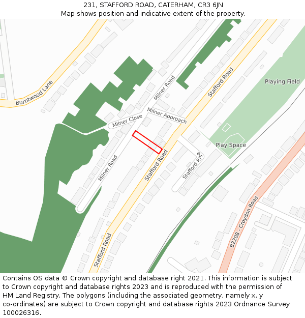231, STAFFORD ROAD, CATERHAM, CR3 6JN: Location map and indicative extent of plot