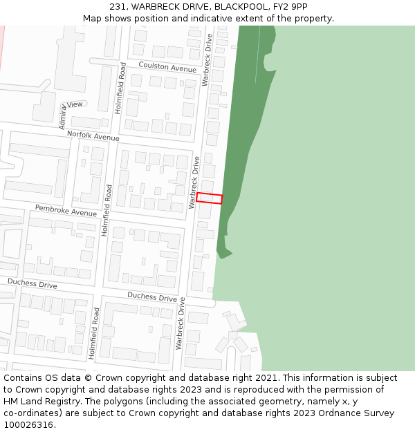 231, WARBRECK DRIVE, BLACKPOOL, FY2 9PP: Location map and indicative extent of plot