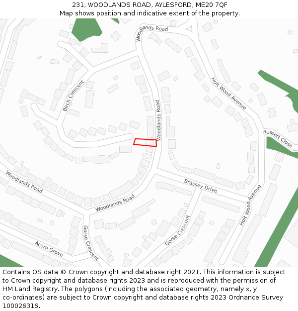 231, WOODLANDS ROAD, AYLESFORD, ME20 7QF: Location map and indicative extent of plot