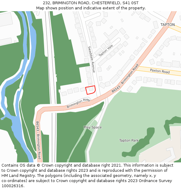232, BRIMINGTON ROAD, CHESTERFIELD, S41 0ST: Location map and indicative extent of plot