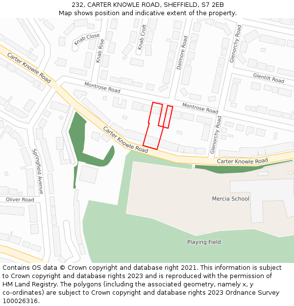 232, CARTER KNOWLE ROAD, SHEFFIELD, S7 2EB: Location map and indicative extent of plot