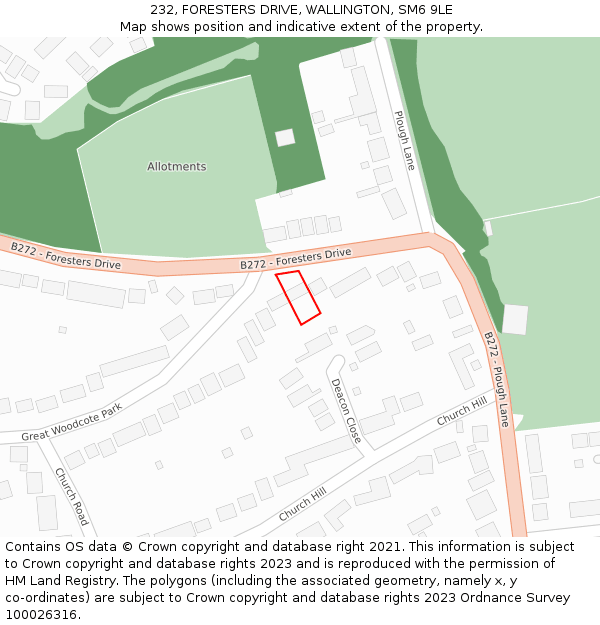 232, FORESTERS DRIVE, WALLINGTON, SM6 9LE: Location map and indicative extent of plot