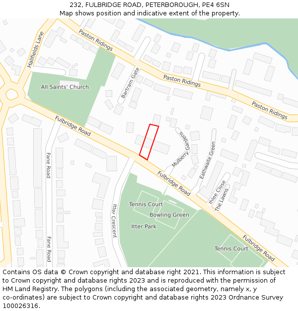 232, FULBRIDGE ROAD, PETERBOROUGH, PE4 6SN: Location map and indicative extent of plot