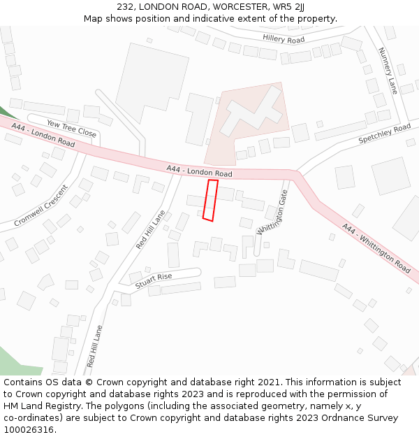 232, LONDON ROAD, WORCESTER, WR5 2JJ: Location map and indicative extent of plot