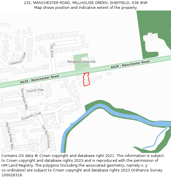 232, MANCHESTER ROAD, MILLHOUSE GREEN, SHEFFIELD, S36 9NR: Location map and indicative extent of plot