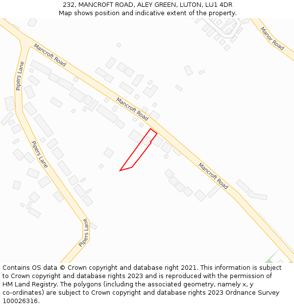 232, MANCROFT ROAD, ALEY GREEN, LUTON, LU1 4DR: Location map and indicative extent of plot