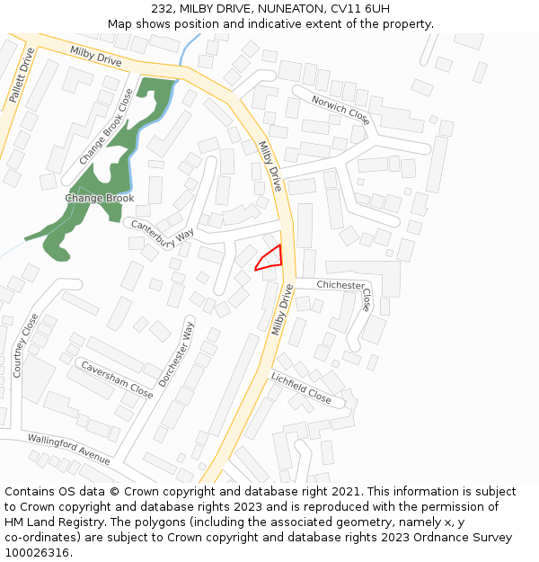 232, MILBY DRIVE, NUNEATON, CV11 6UH: Location map and indicative extent of plot