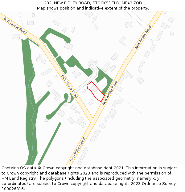 232, NEW RIDLEY ROAD, STOCKSFIELD, NE43 7QB: Location map and indicative extent of plot
