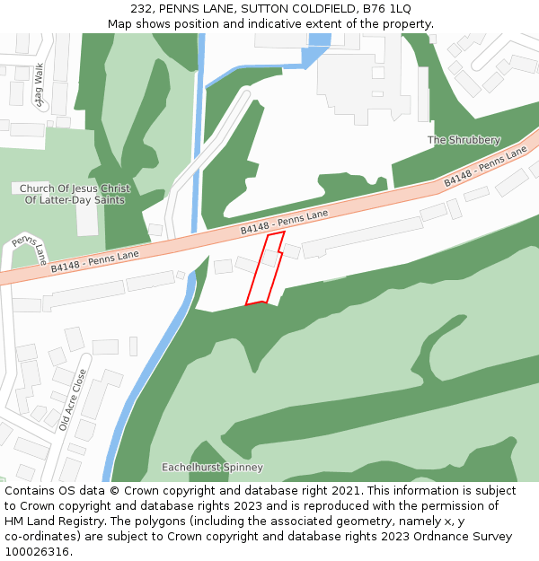 232, PENNS LANE, SUTTON COLDFIELD, B76 1LQ: Location map and indicative extent of plot