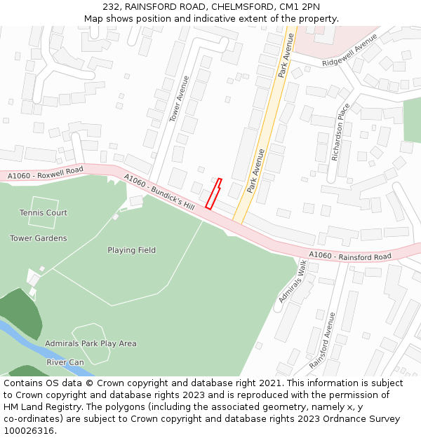 232, RAINSFORD ROAD, CHELMSFORD, CM1 2PN: Location map and indicative extent of plot