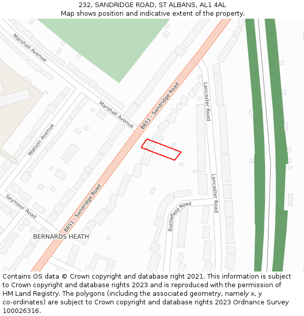 232, SANDRIDGE ROAD, ST ALBANS, AL1 4AL: Location map and indicative extent of plot