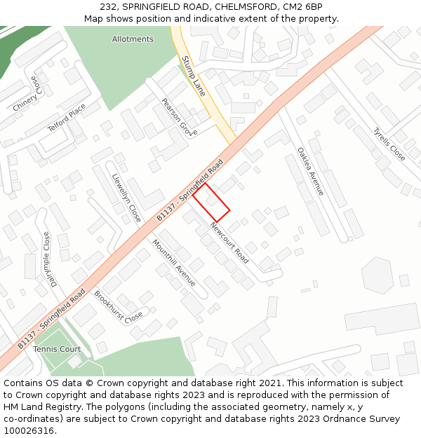 232, SPRINGFIELD ROAD, CHELMSFORD, CM2 6BP: Location map and indicative extent of plot