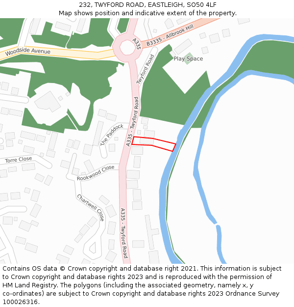 232, TWYFORD ROAD, EASTLEIGH, SO50 4LF: Location map and indicative extent of plot