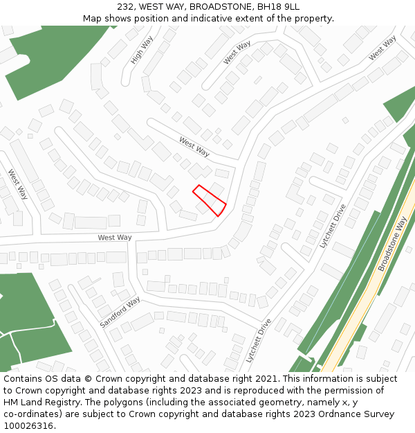 232, WEST WAY, BROADSTONE, BH18 9LL: Location map and indicative extent of plot