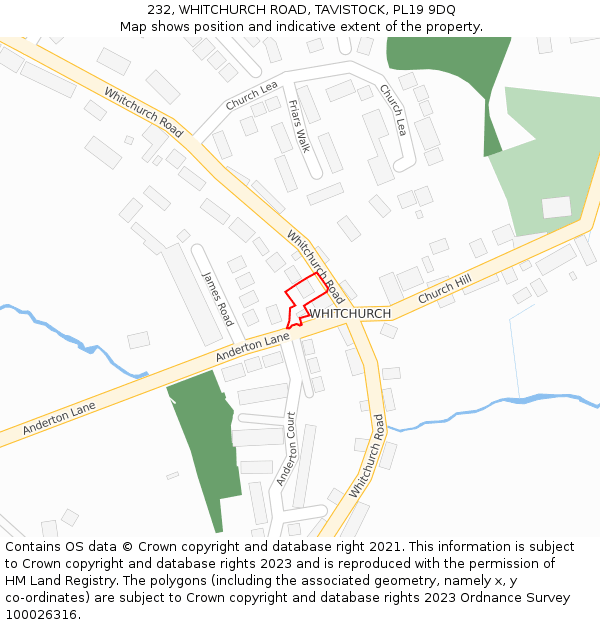 232, WHITCHURCH ROAD, TAVISTOCK, PL19 9DQ: Location map and indicative extent of plot
