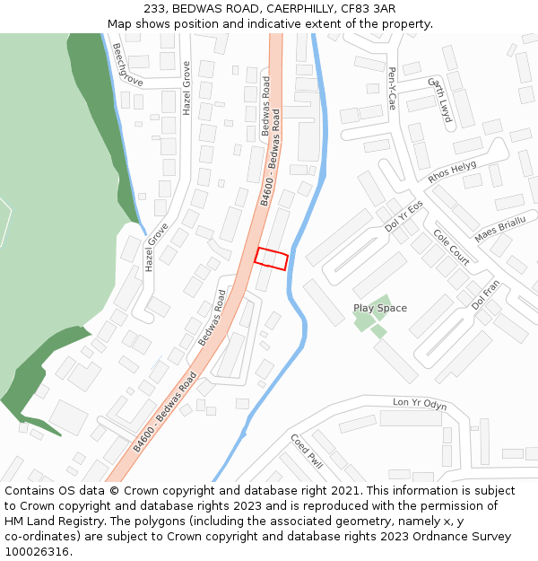 233, BEDWAS ROAD, CAERPHILLY, CF83 3AR: Location map and indicative extent of plot