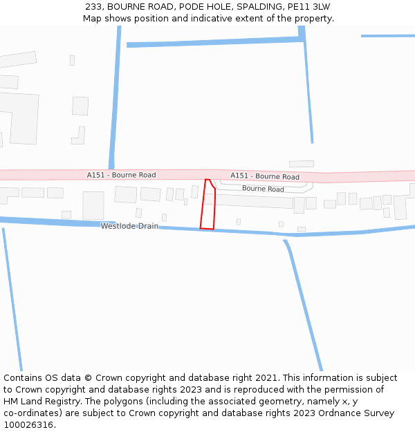 233, BOURNE ROAD, PODE HOLE, SPALDING, PE11 3LW: Location map and indicative extent of plot