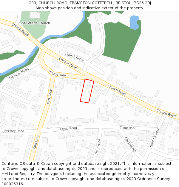 233, CHURCH ROAD, FRAMPTON COTTERELL, BRISTOL, BS36 2BJ: Location map and indicative extent of plot