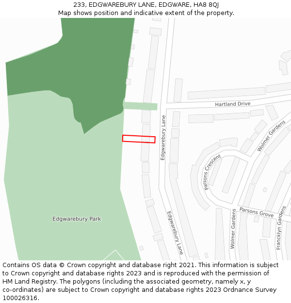 233, EDGWAREBURY LANE, EDGWARE, HA8 8QJ: Location map and indicative extent of plot