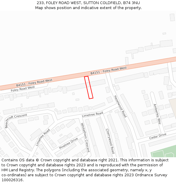 233, FOLEY ROAD WEST, SUTTON COLDFIELD, B74 3NU: Location map and indicative extent of plot