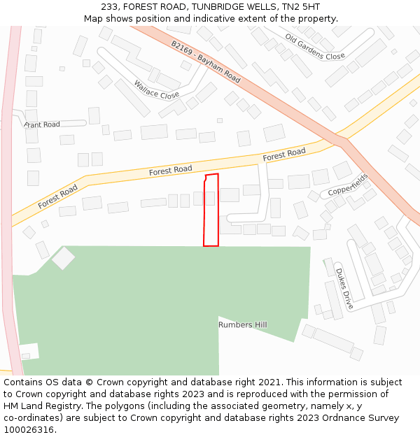 233, FOREST ROAD, TUNBRIDGE WELLS, TN2 5HT: Location map and indicative extent of plot