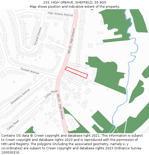 233, HIGH GREAVE, SHEFFIELD, S5 9GS: Location map and indicative extent of plot