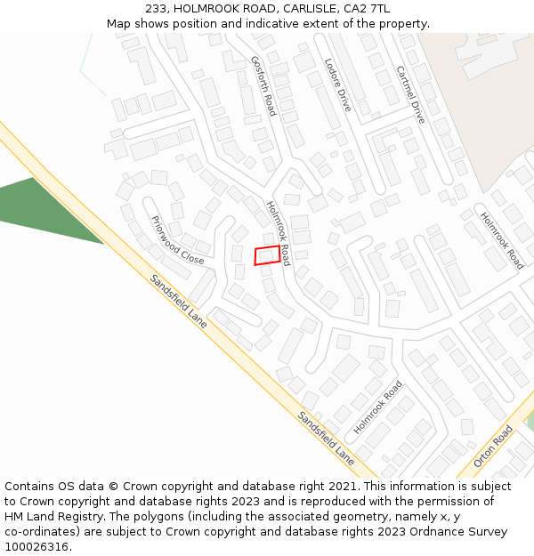 233, HOLMROOK ROAD, CARLISLE, CA2 7TL: Location map and indicative extent of plot