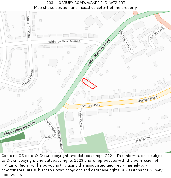 233, HORBURY ROAD, WAKEFIELD, WF2 8RB: Location map and indicative extent of plot