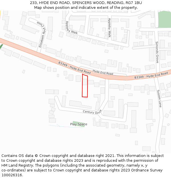 233, HYDE END ROAD, SPENCERS WOOD, READING, RG7 1BU: Location map and indicative extent of plot