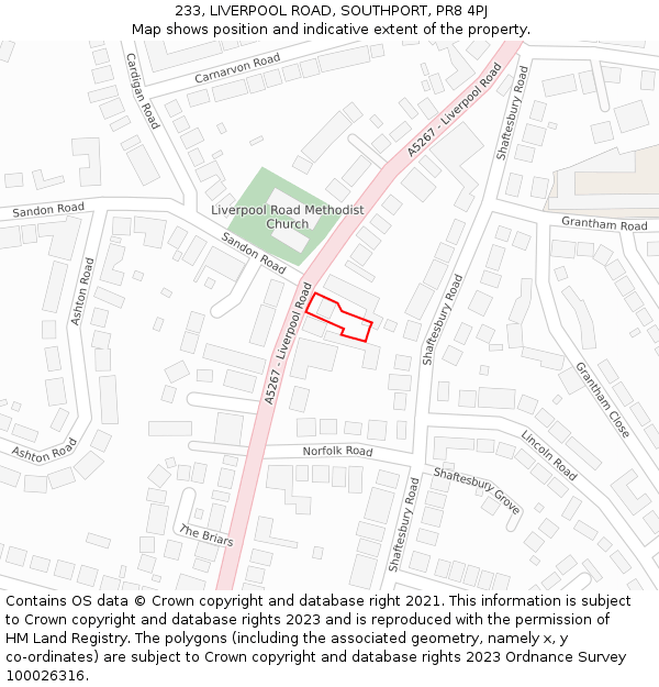 233, LIVERPOOL ROAD, SOUTHPORT, PR8 4PJ: Location map and indicative extent of plot