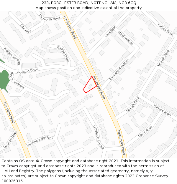 233, PORCHESTER ROAD, NOTTINGHAM, NG3 6GQ: Location map and indicative extent of plot