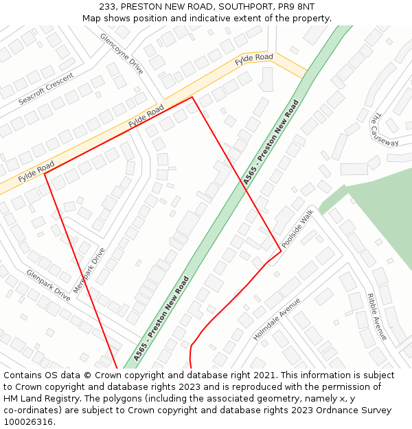 233, PRESTON NEW ROAD, SOUTHPORT, PR9 8NT: Location map and indicative extent of plot