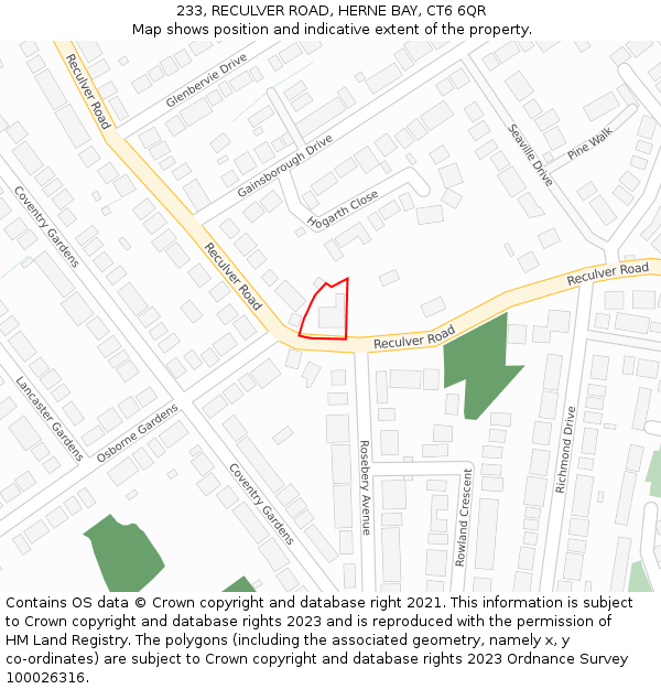 233, RECULVER ROAD, HERNE BAY, CT6 6QR: Location map and indicative extent of plot