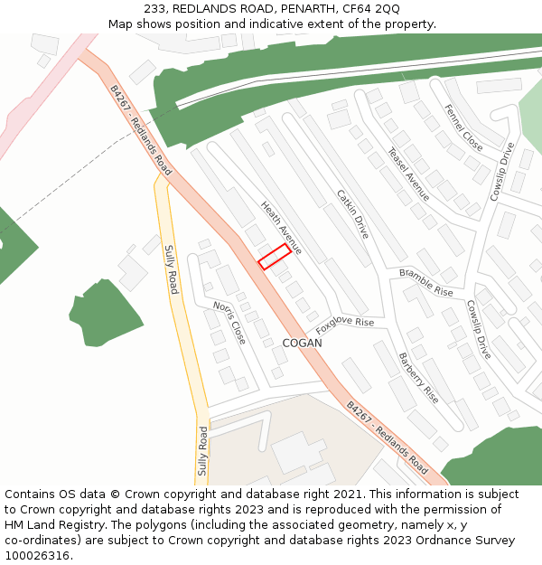 233, REDLANDS ROAD, PENARTH, CF64 2QQ: Location map and indicative extent of plot