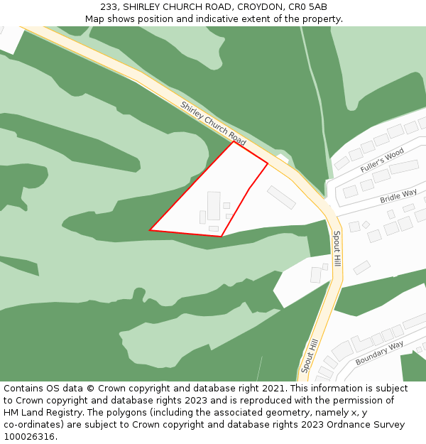 233, SHIRLEY CHURCH ROAD, CROYDON, CR0 5AB: Location map and indicative extent of plot