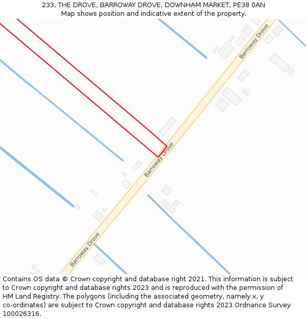 233, THE DROVE, BARROWAY DROVE, DOWNHAM MARKET, PE38 0AN: Location map and indicative extent of plot