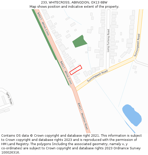 233, WHITECROSS, ABINGDON, OX13 6BW: Location map and indicative extent of plot