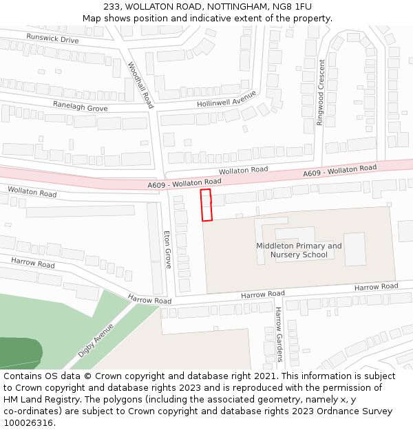 233, WOLLATON ROAD, NOTTINGHAM, NG8 1FU: Location map and indicative extent of plot